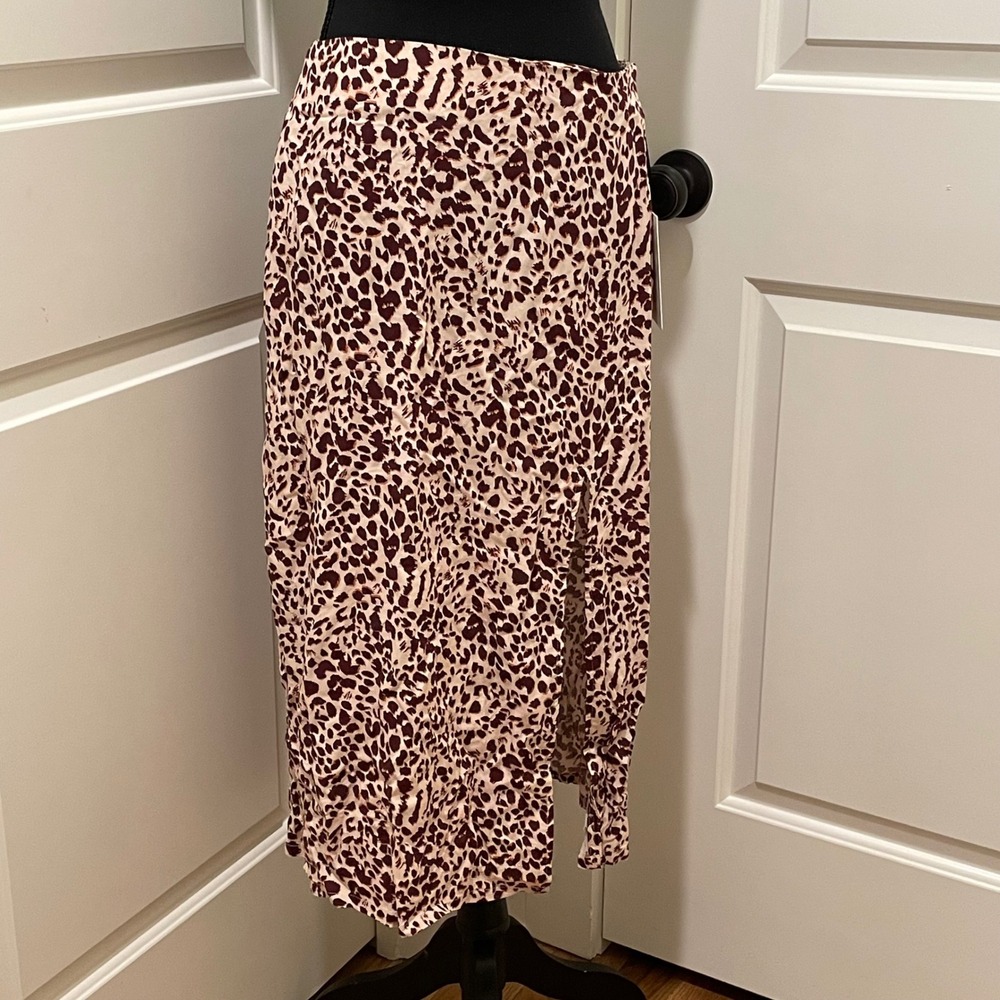 NWT Cotton Candy LA Kali Leopard Print Midi Skirt Pink Large Slit - Picture 2 of 8